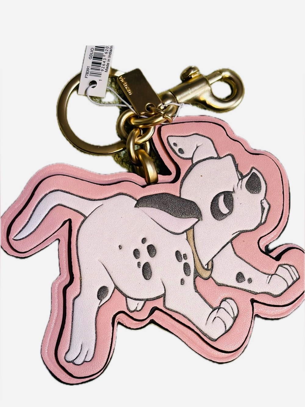 Coach x Disney Dalmatian Leather Charm Keyring w Gold Hardware NWT w box & Dusty